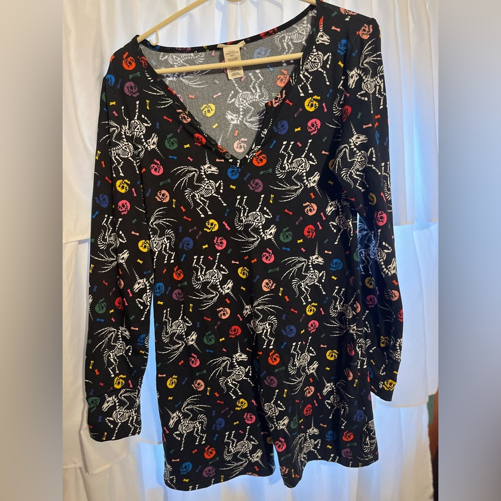 Long-sleeve skeleton unicorn romper